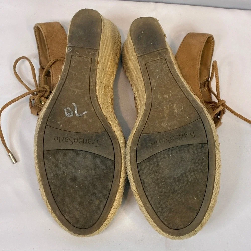 Franco Sarto 8 Tan Suede Lace Up Espadrille Wedge Boho Summer Sandal